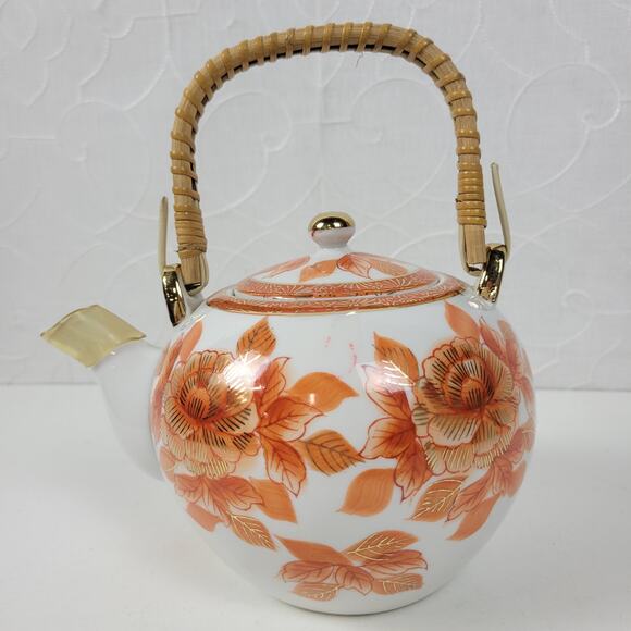 Vtg. Napcoware Japan Teapot With Lid Hand Painted Famille Rose Orange Porcelain - Picture 12 of 15